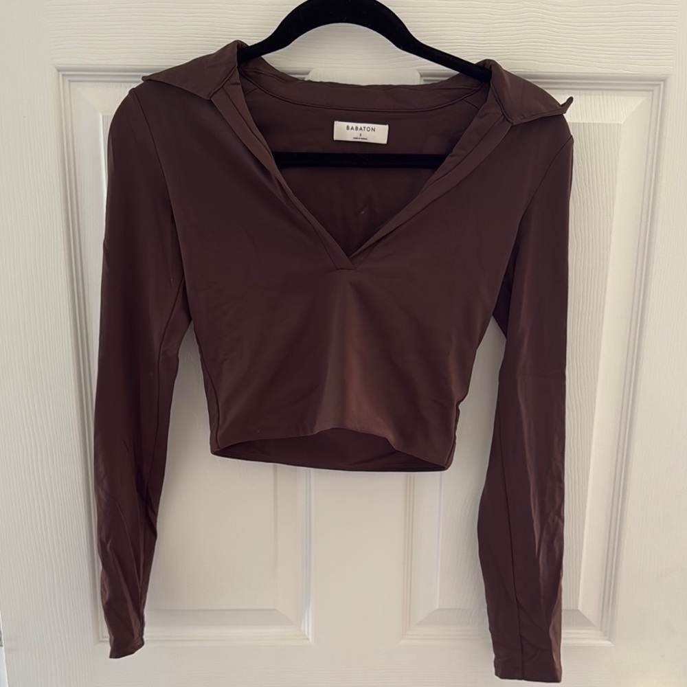 Babaton Brown Long Sleeve Crop Top